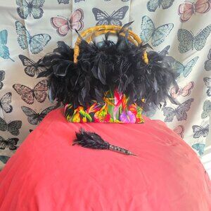 Fun Boa feather Bag with Bamboo Handles